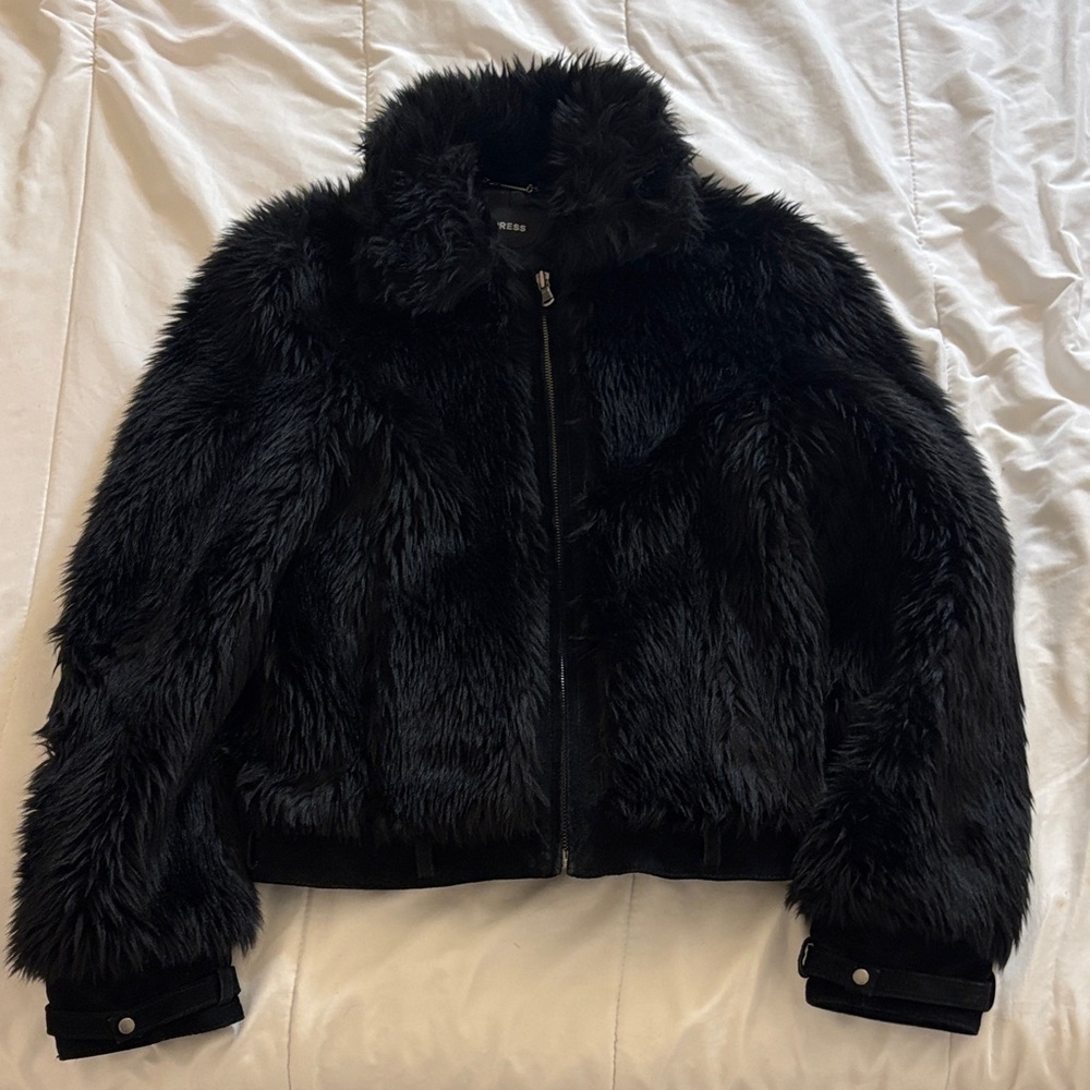 Express faux Fur Zip-Front Jacket - Black